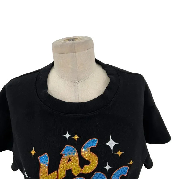Vintage Souls Juicy Backless Rib Crop Top Black Las Vegas Rhinestone Size Medium - Picture 2 of 12